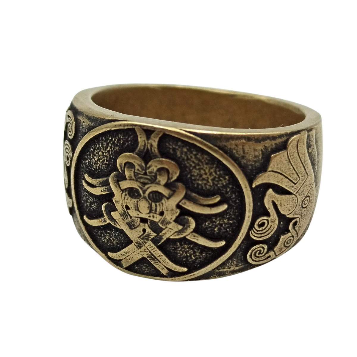Mask of Odin norse bronze ring 6 US Bronze with patina 