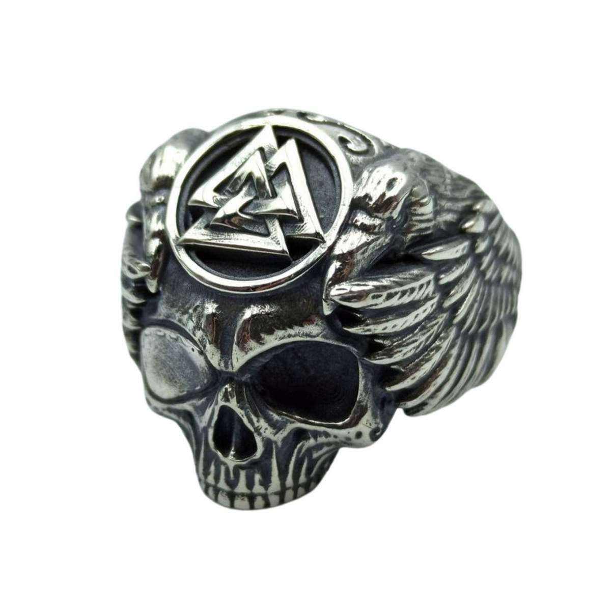 Odin skull silver massive ring