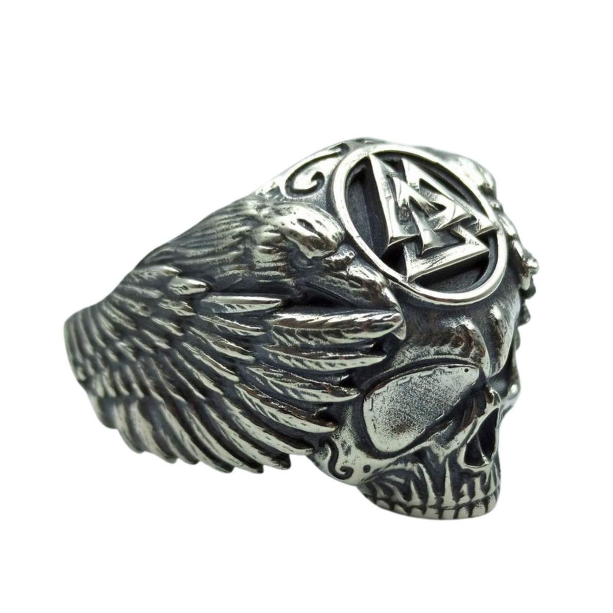 Odin skull silver massive ring