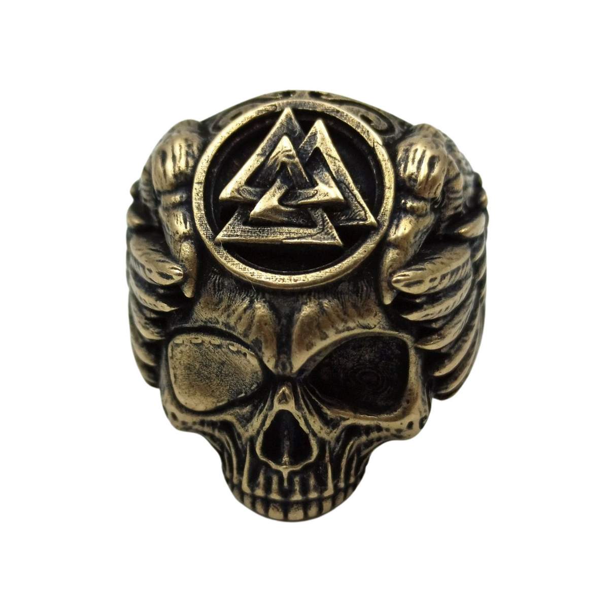 Odin skull bronze ring 6 US Bronze with patina 