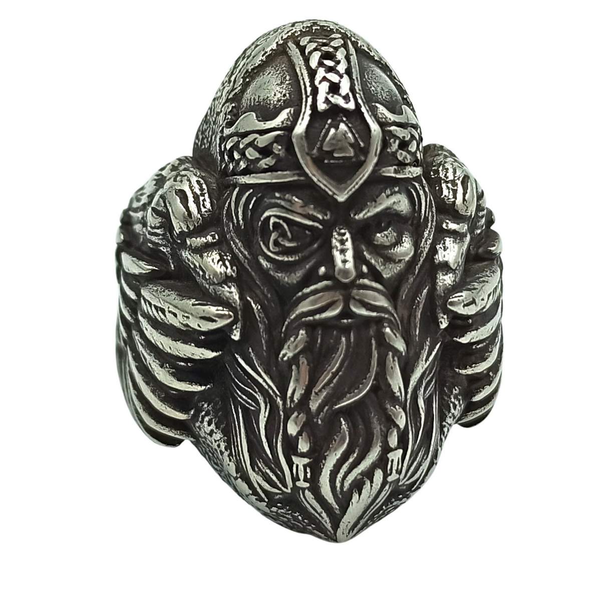 Odin with ravens bronze signet ring 7 US Silver plating 