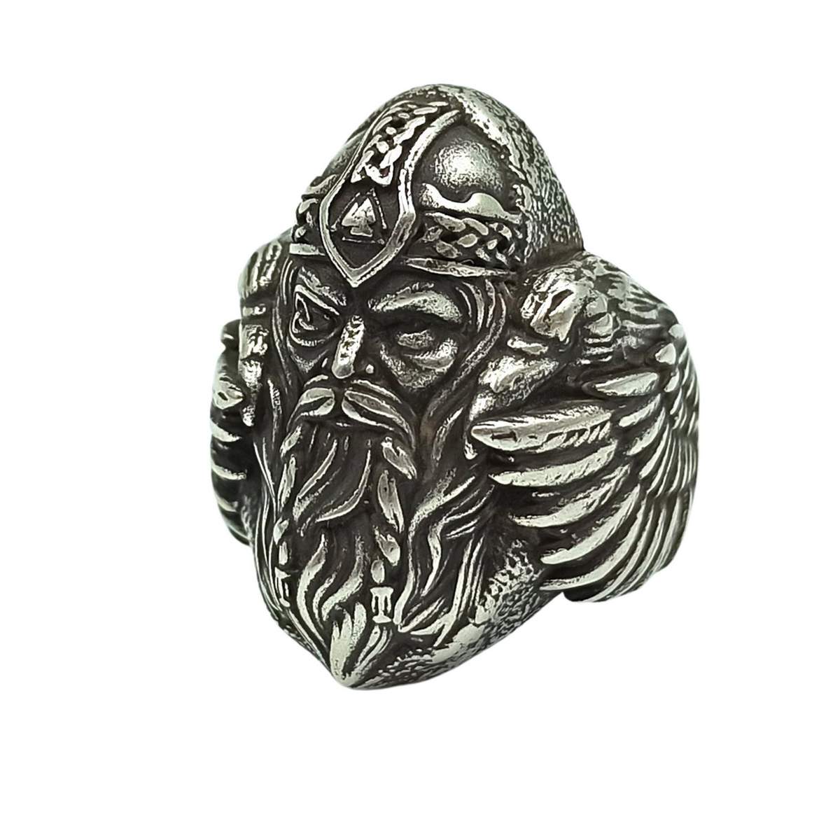 Odin with Ravens Bronze Signet Ring Viking Jewelry 8 1/4 US / Bronze with Patina