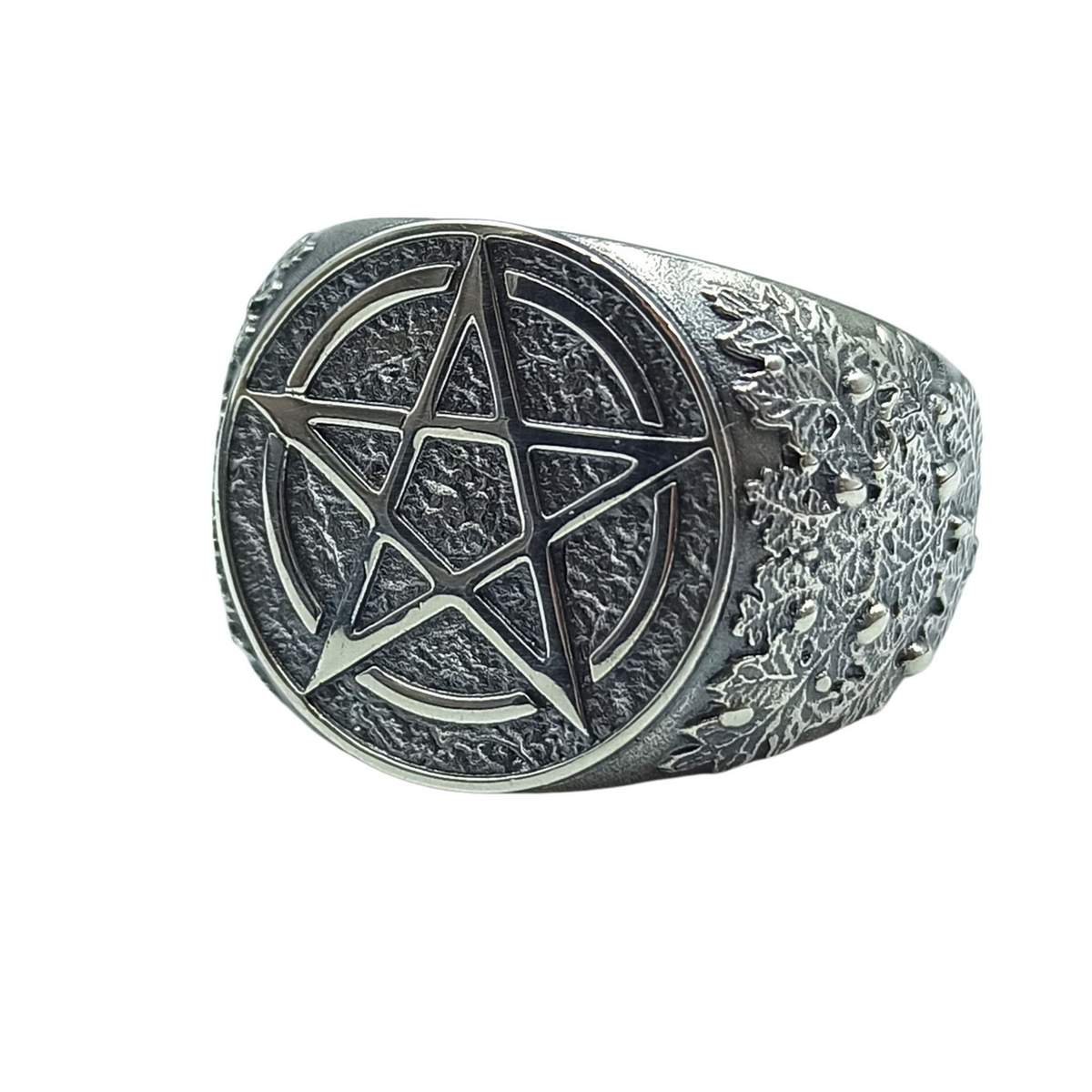 Wiccan pentacle signet silver ring 6 US/CA  