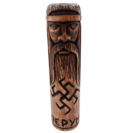 Perun Slavic god wooden statue   