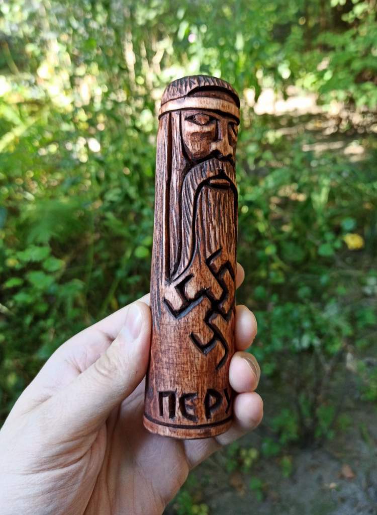 Perun Slavic god wooden statue