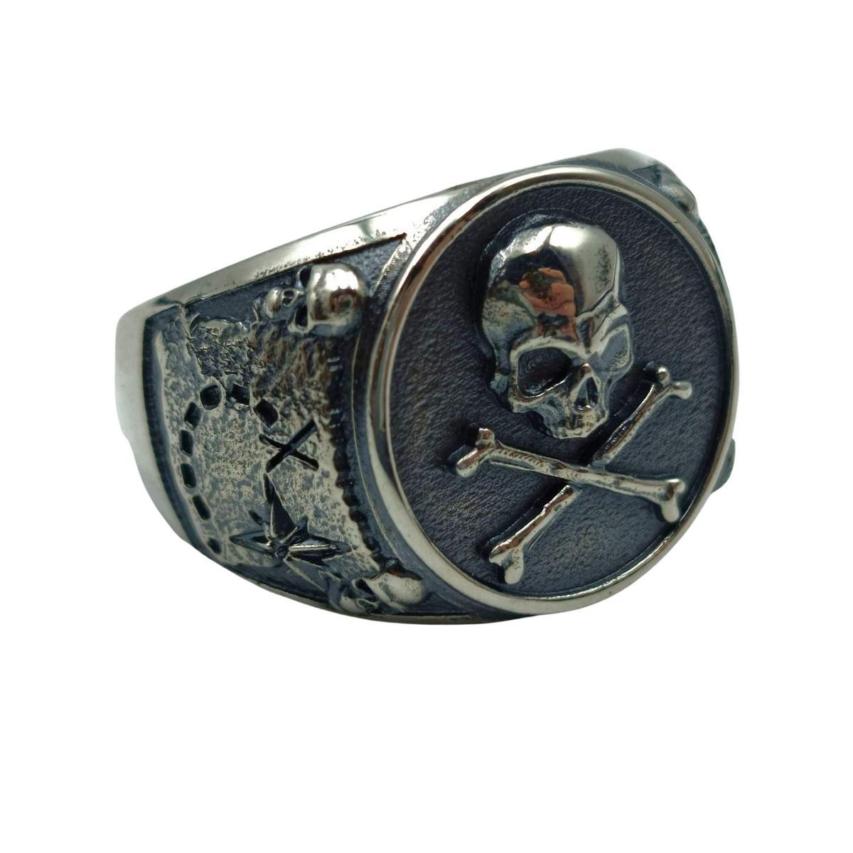 Jolly Roger skull silver pirate ring