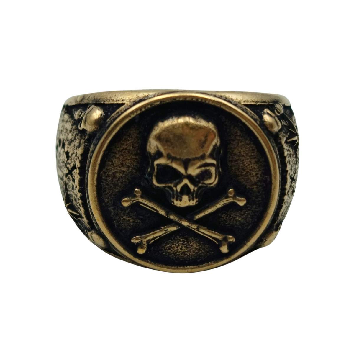 Pirate skull signet bronze ring