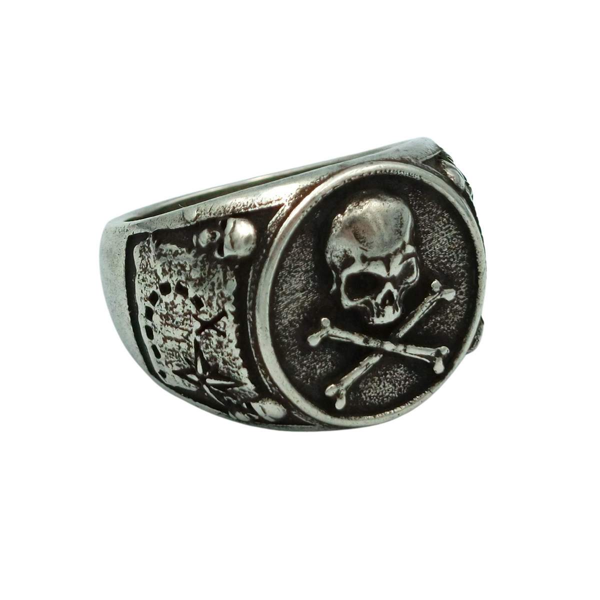Pirate skull signet bronze ring   