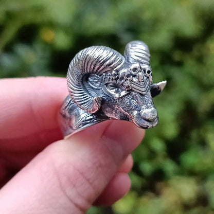 Viking ram head silver ring