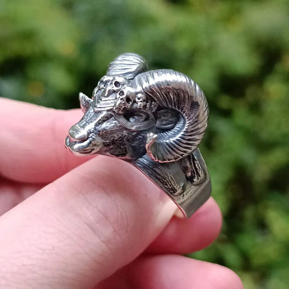 Viking ram head silver ring   