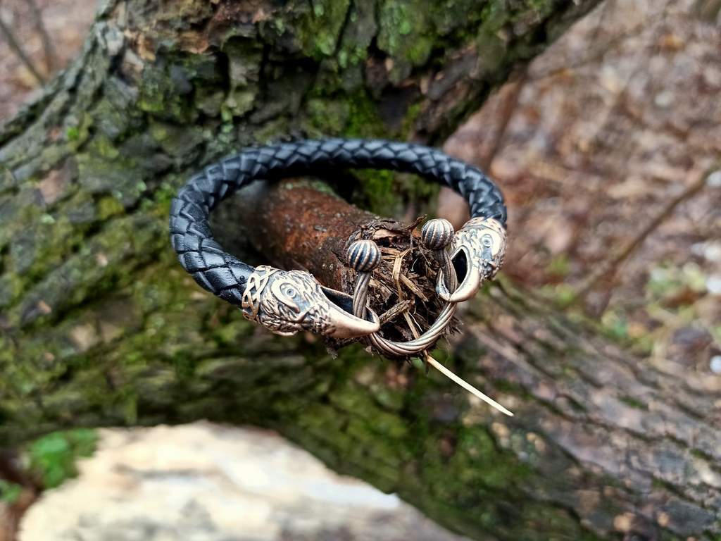Norse raven leather bracelet   