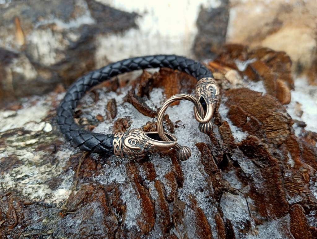 Viking Raven Leather Bracelet Norse Jewelry for Men 6.5 inch | 16 cm