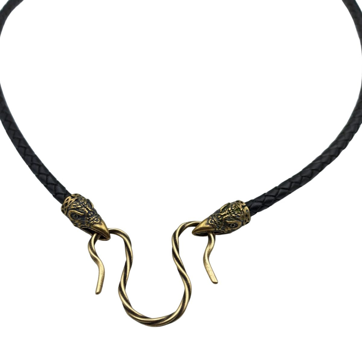 Raven Huginn and Muninn leather necklace with Bronze clasps