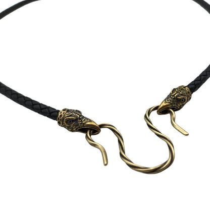 Raven Huginn and Muninn leather necklace with Bronze clasps