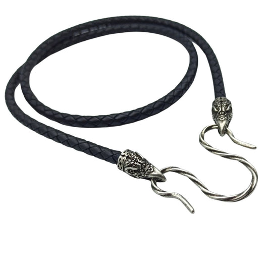 Huginn and Muninn leather necklace with silver plated clasps