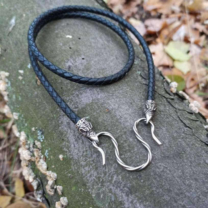 Huginn and Muninn leather necklace with silver plated clasps   
