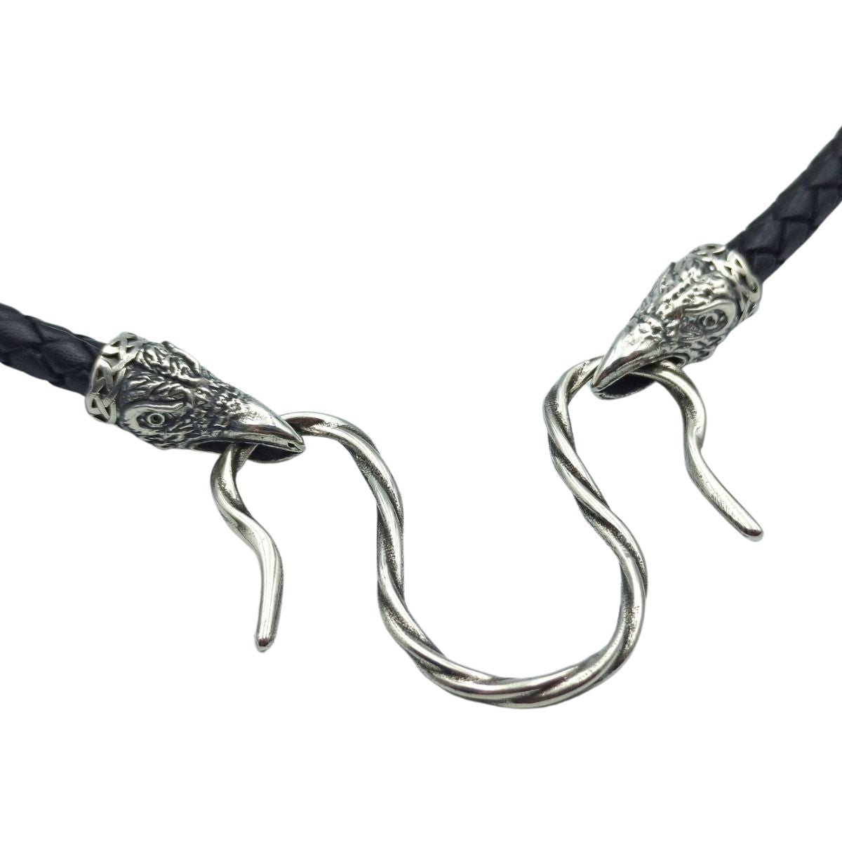 Raven leather necklace with Silver clasps