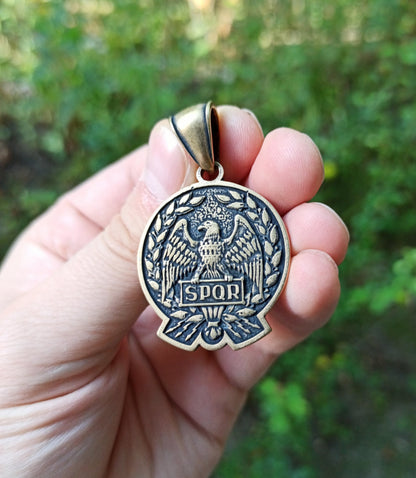 Roman eagle Aquila bronze SPQR pendant