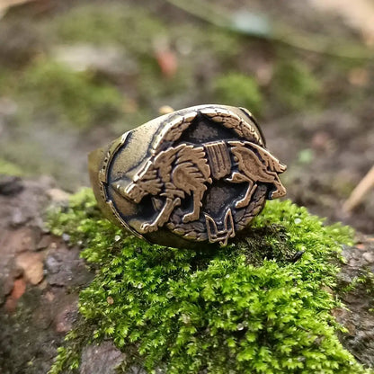 Ukrainian army wolf signet ring from bronze