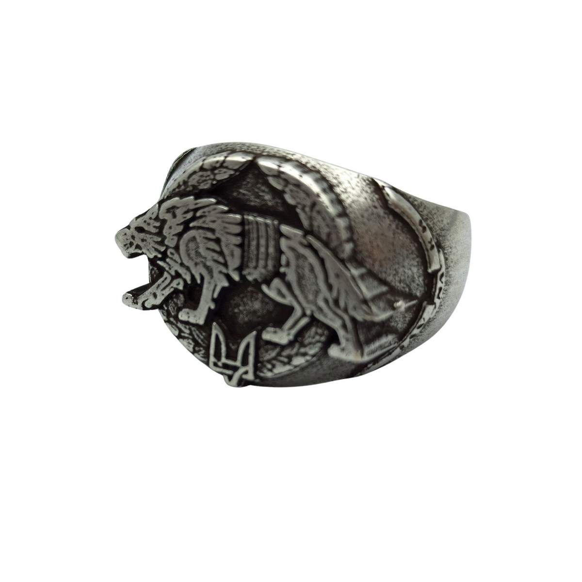 Ukrainian army wolf signet ring from bronze 6 US Silver plating 