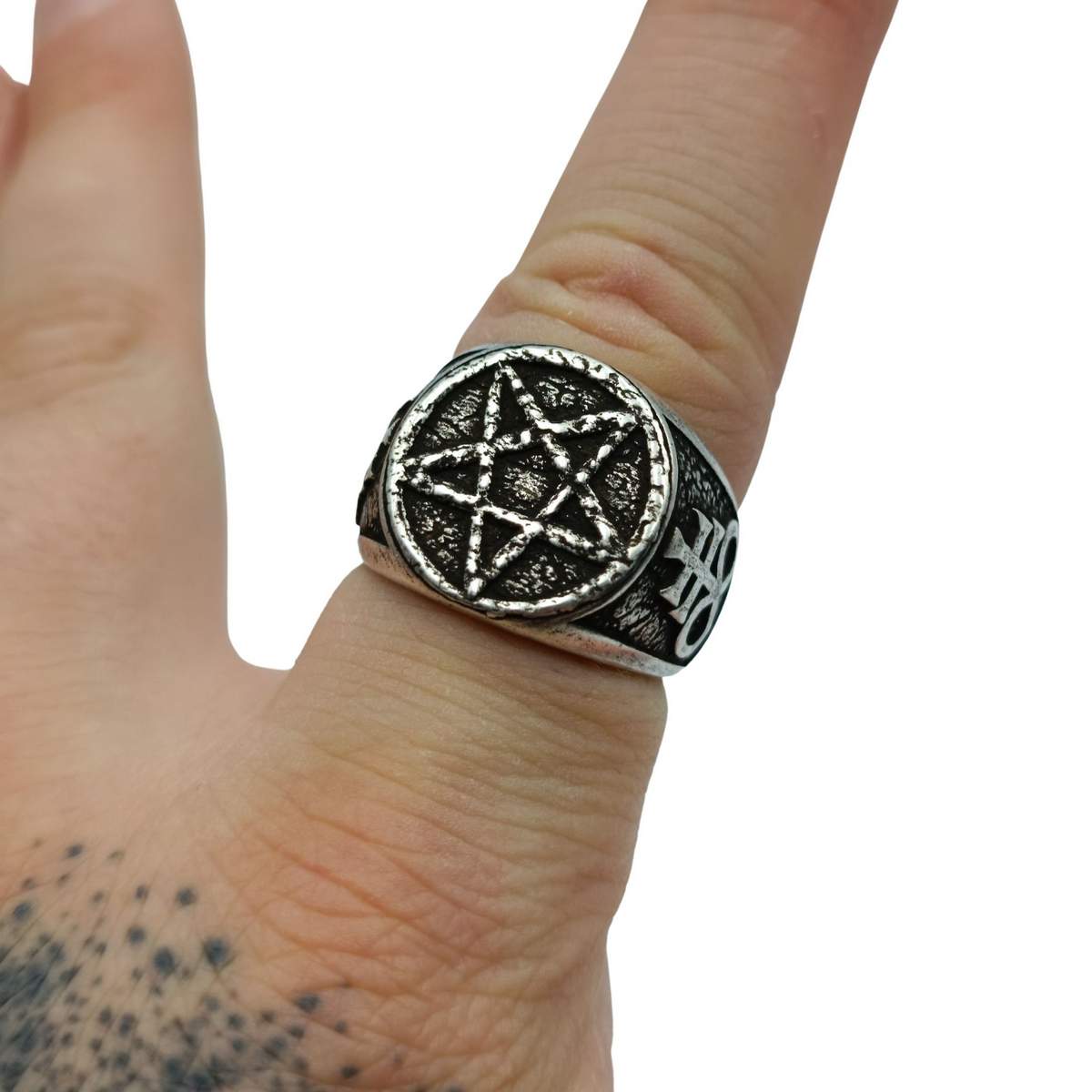 Satanic on sale pentagram ring