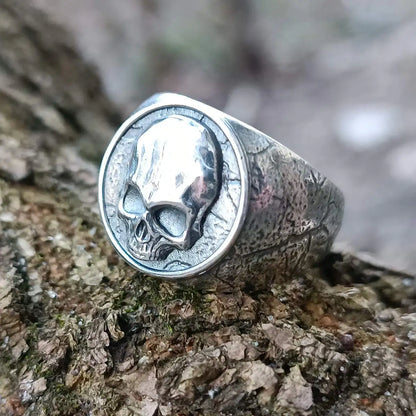 Human skull silver signet ring