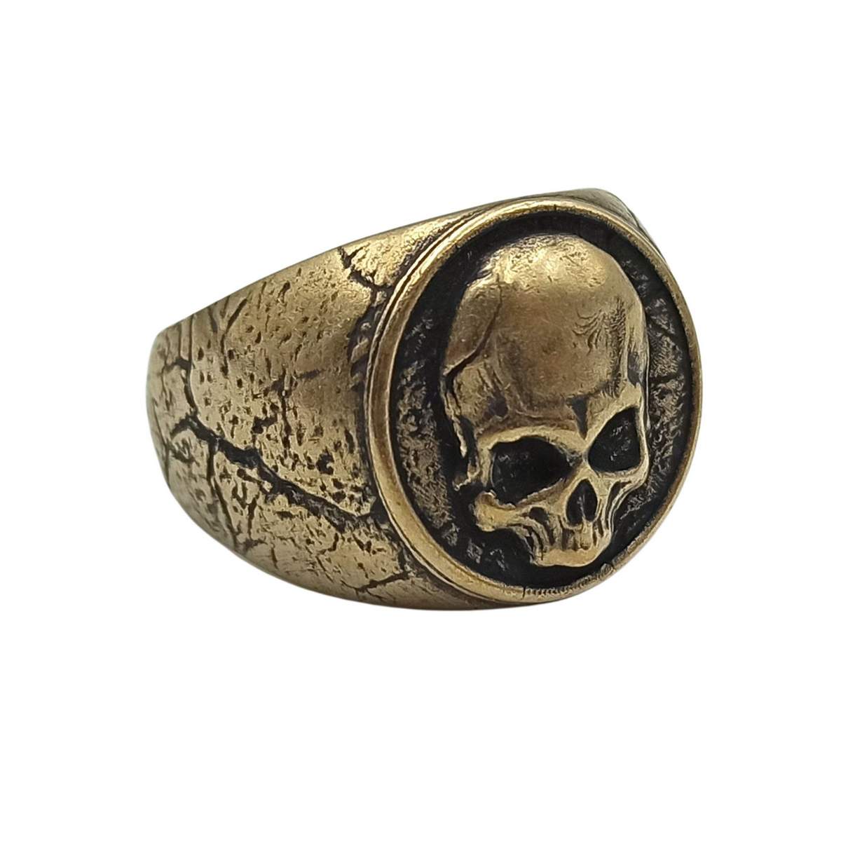Human skull signet bronze ring 6 US Bronze with patina 