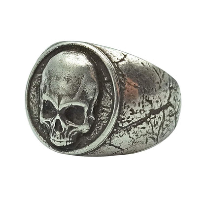 Human skull signet bronze ring