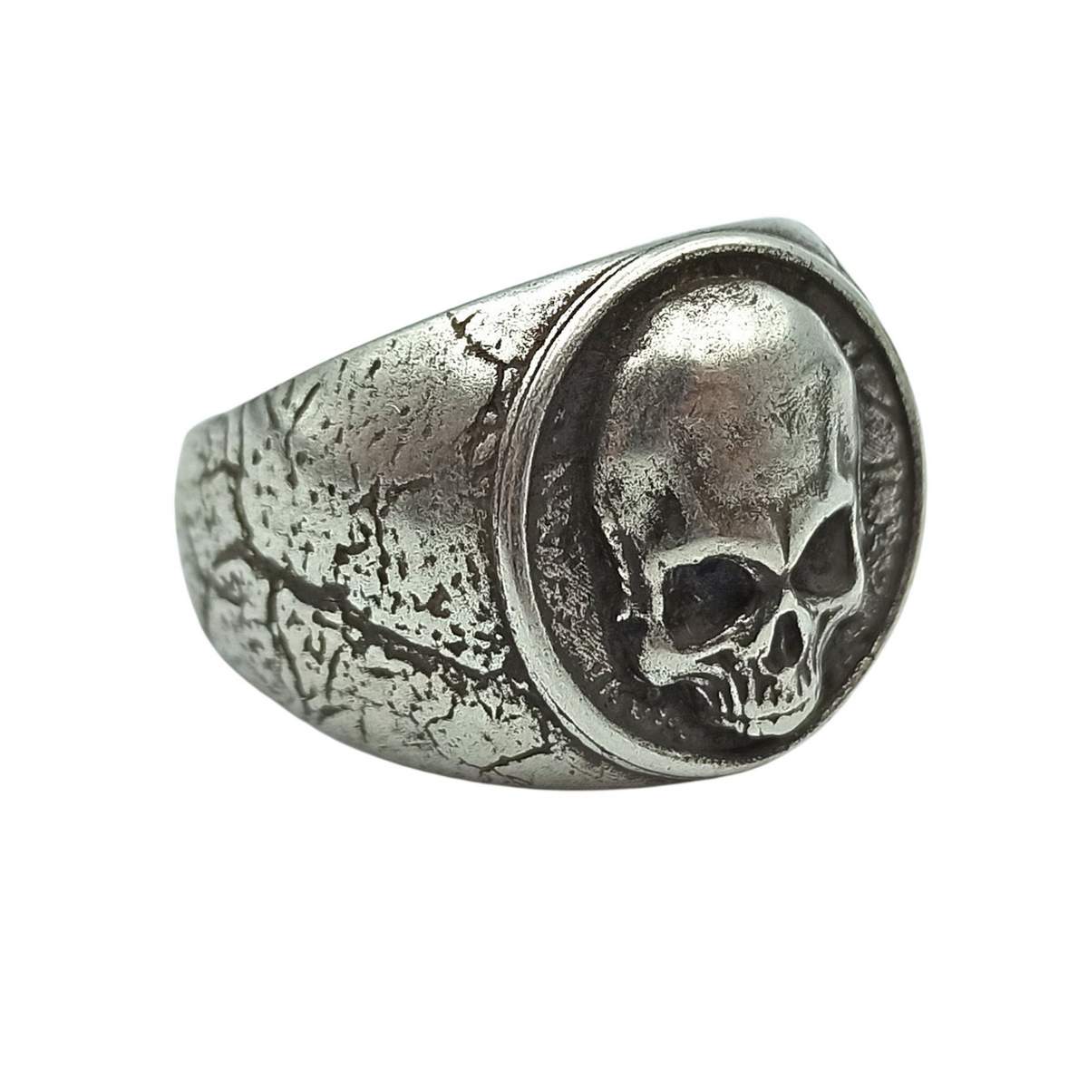 Human skull signet bronze ring 6 US Silver plating 