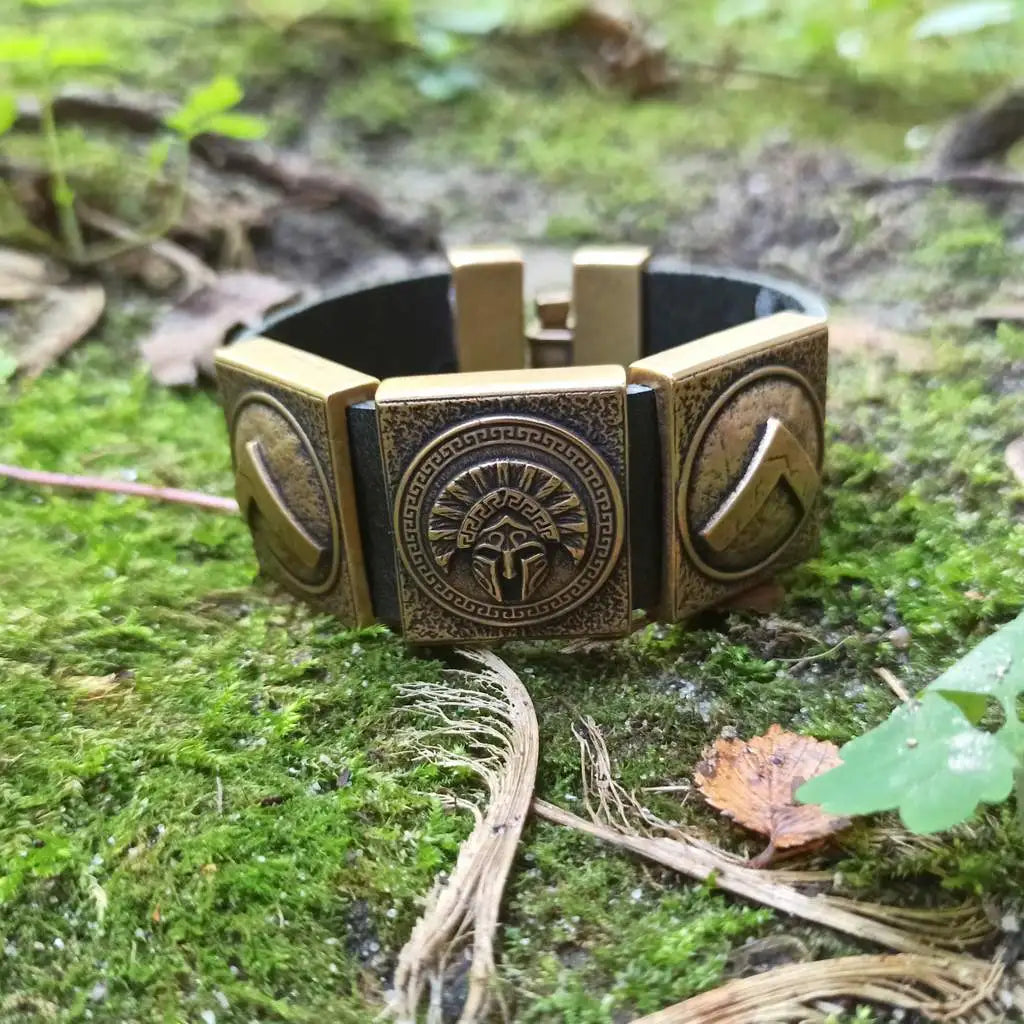 Spartan leather cuff bracelet   