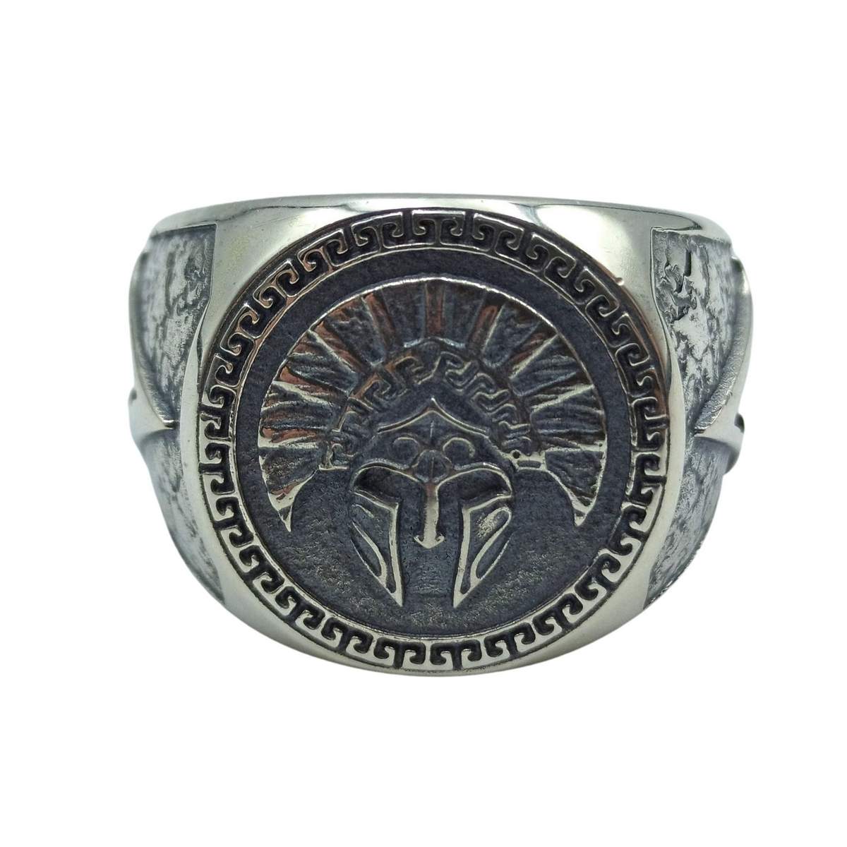 Spartan helmet silver signet ring