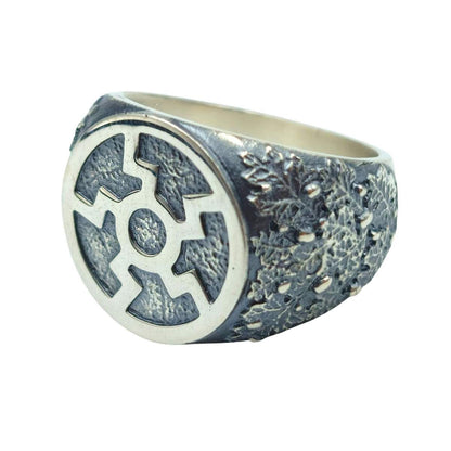 Sun wheel silver signet ring