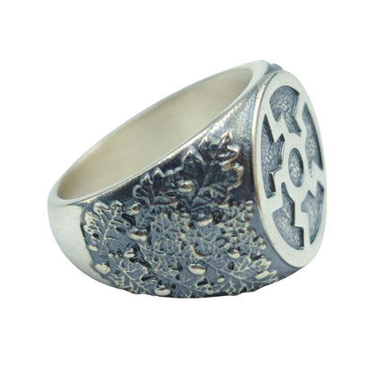 Sun wheel silver signet ring