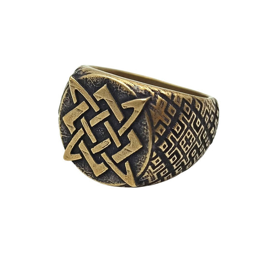 Svarog symbol ring 6 US Bronze with patina 