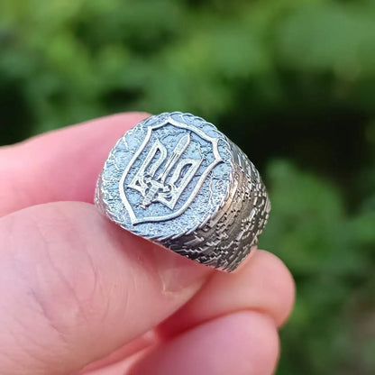 Ukraine coat of arms silver ring