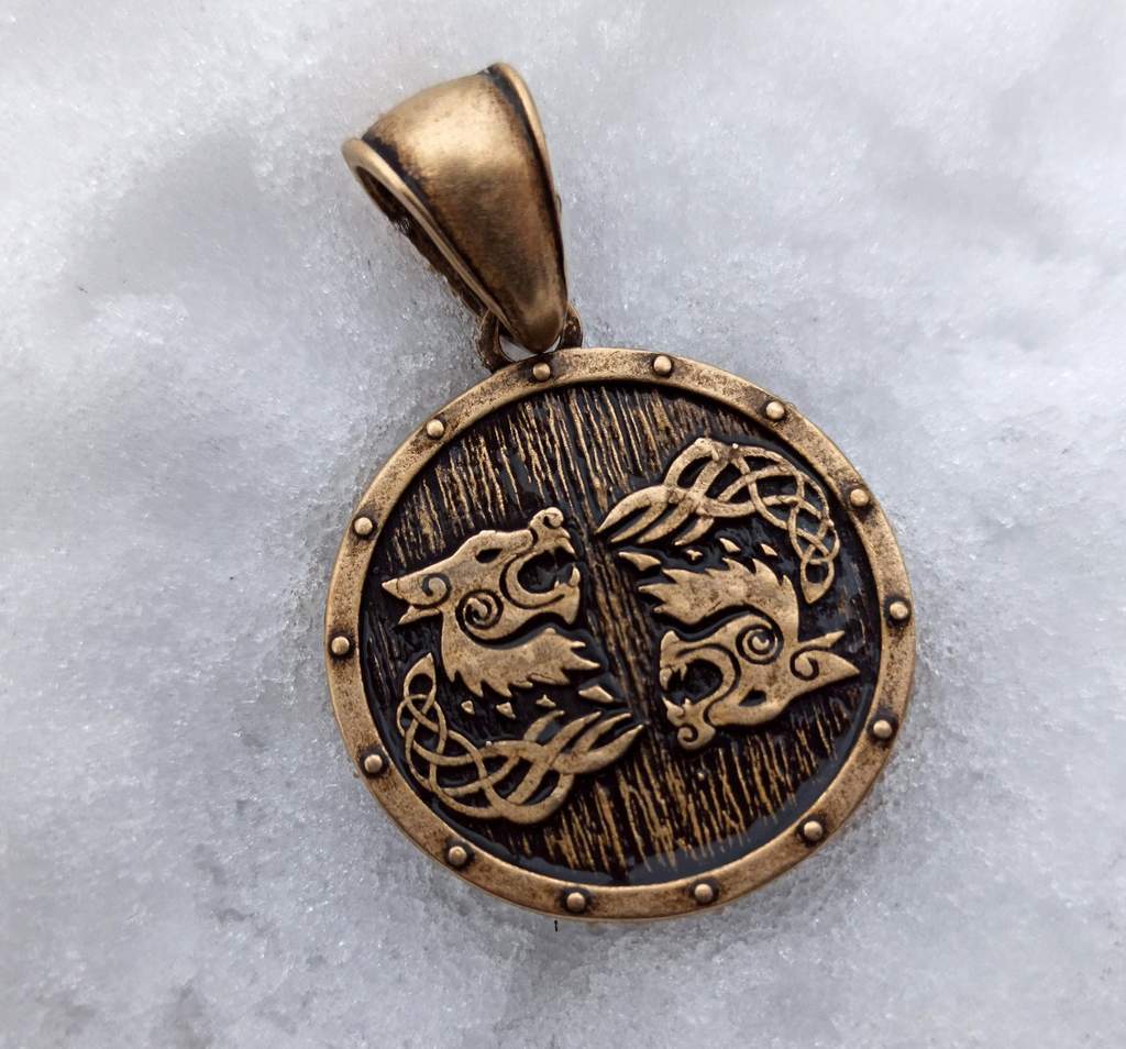 Tyr rune on Viking shield bronze pendant   