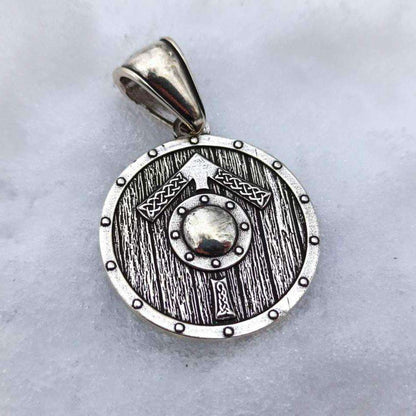 Tiwaz rune on viking shield silver pendant