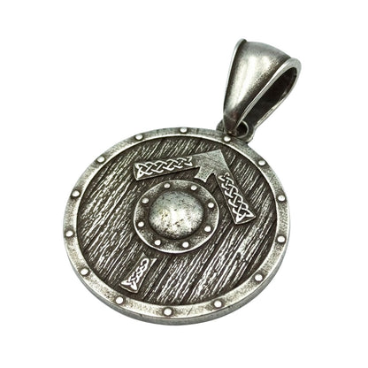Tiwaz rune on viking shield silver plated pendant