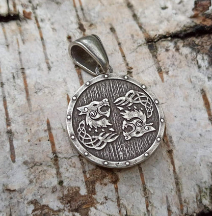Tiwaz rune on viking shield silver plated pendant