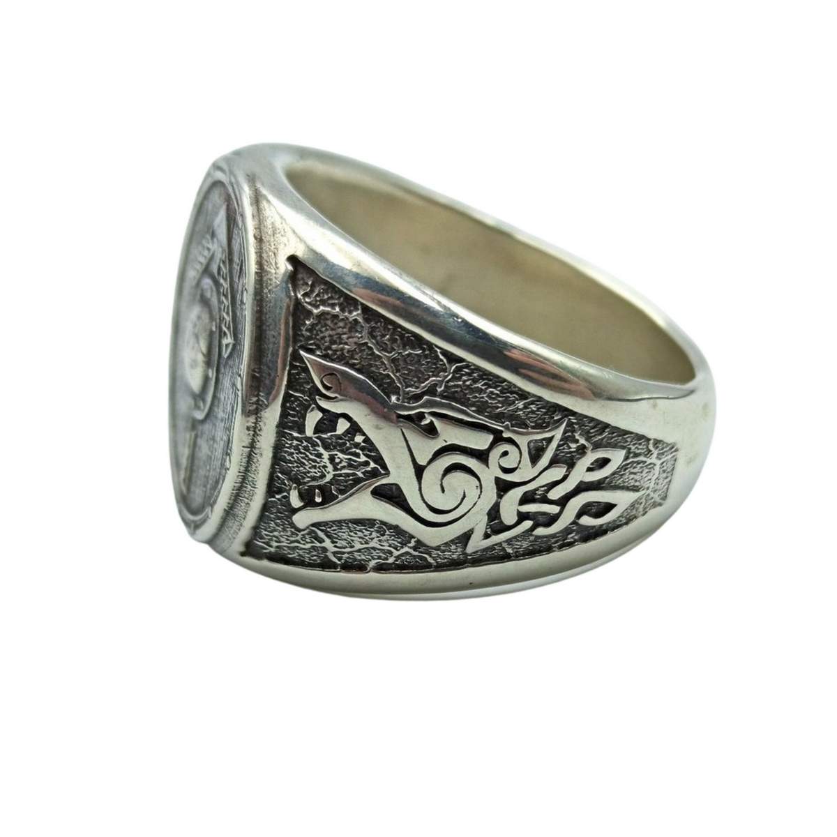 Tiwaz rune on viking shield signet silver ring