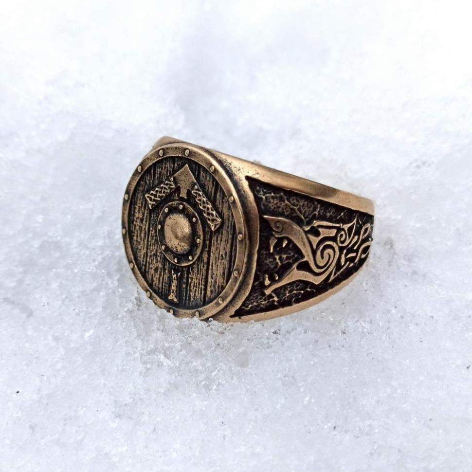 Tiwaz rune shield ring from bronze