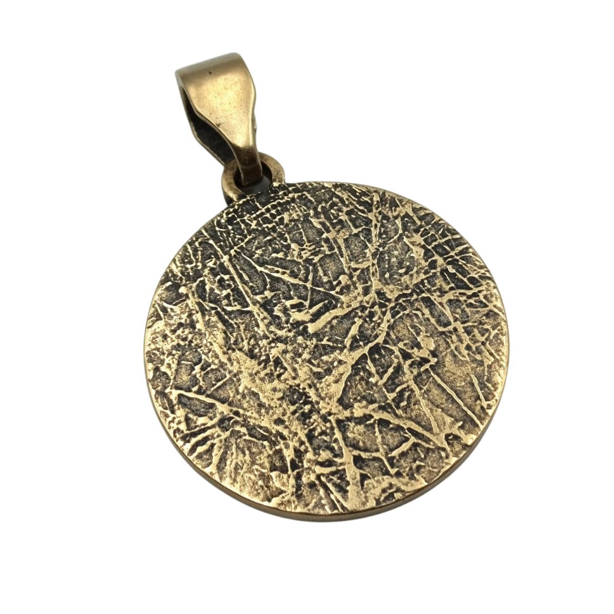 Valknut in circle of Elder Futhark runes bronze pendant
