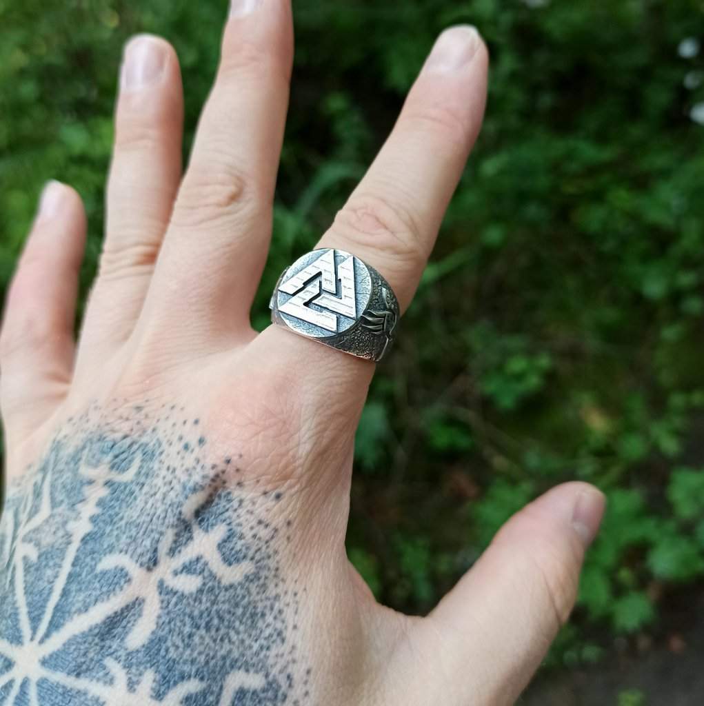 Valknut silver signet ring