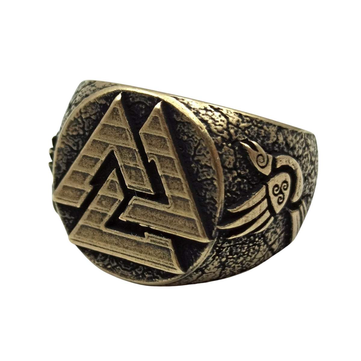 Valknut ring from bronze 6 US Bronze with patina 