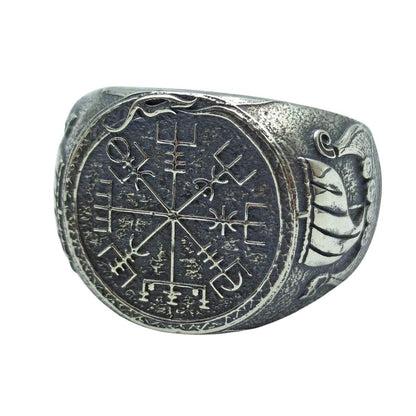 Vegvisir with Drakkar silver signet ring