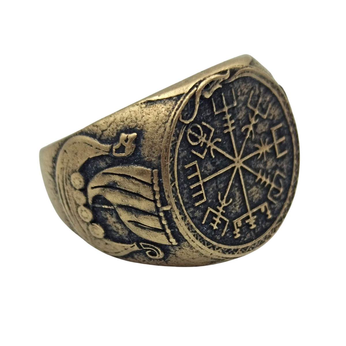 Vegvisir bronze signet ring