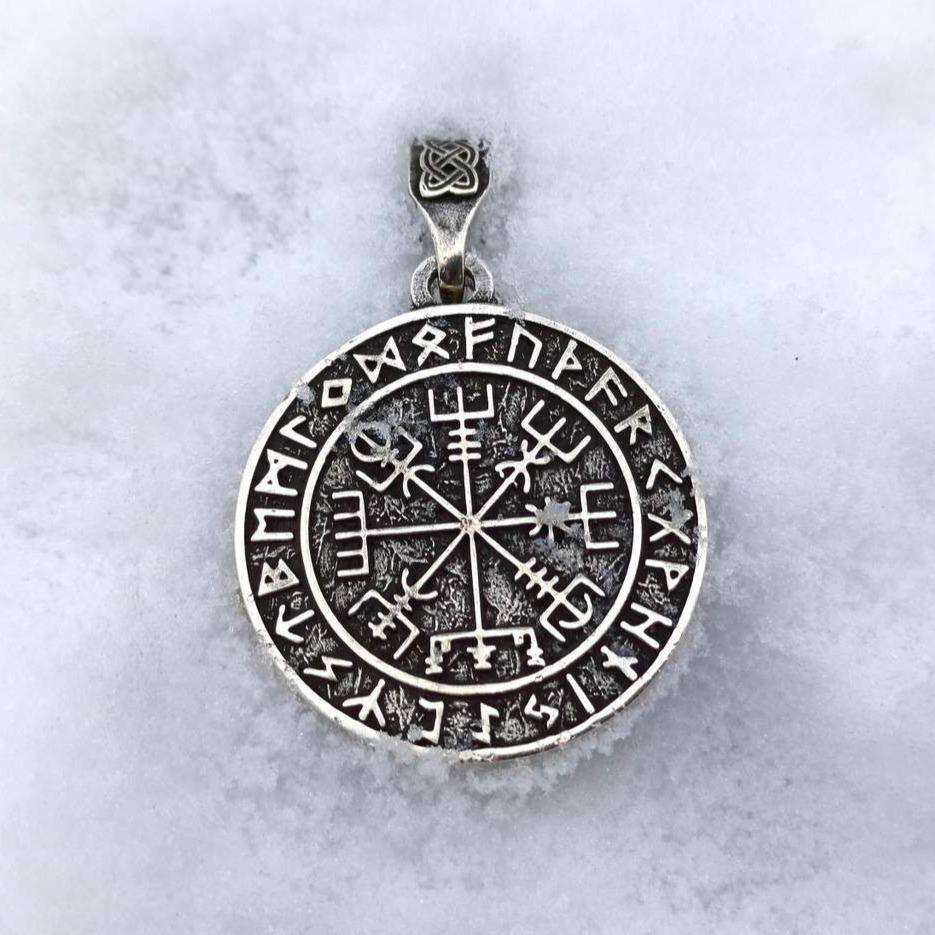 Vegvisir in Futhark circle silver pendant   