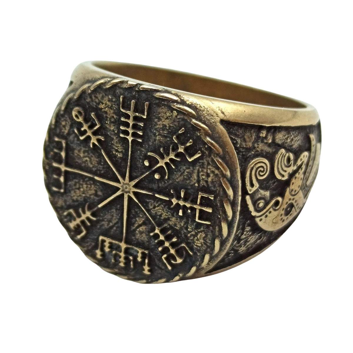 Vegvisir signet ring Viking compass bronze ring 6 US Bronze with patina 