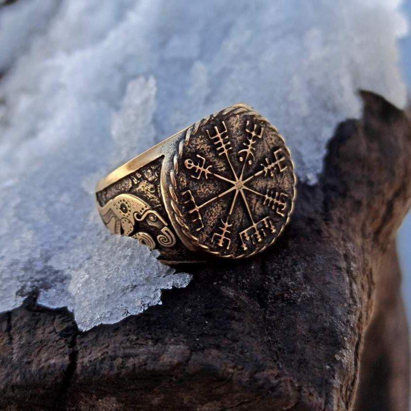 Vegvisir signet ring Viking compass bronze ring