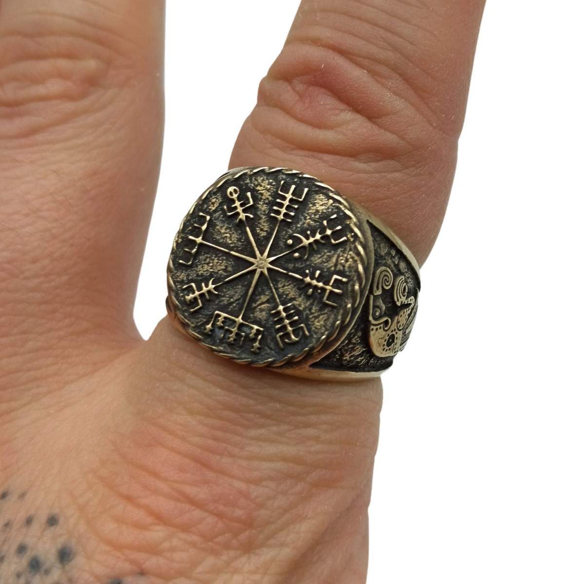 Vegvisir signet ring Viking compass bronze ring
